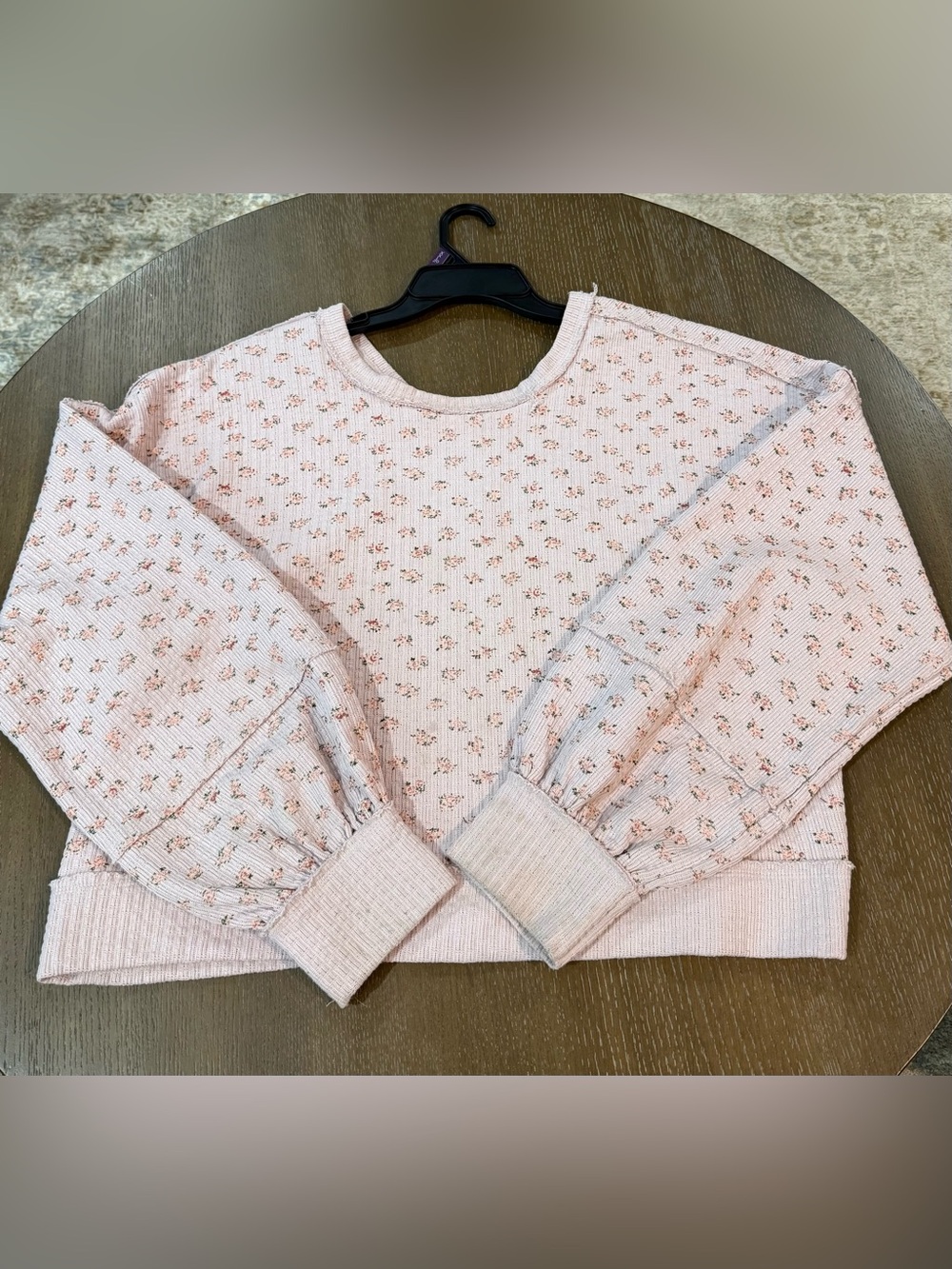 Cozy Pink Floral Thermal Sweater-cropped